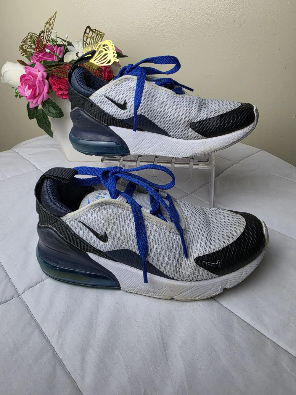 Nike Kids Air Max 270 Mesh Sneakers - White & Blu